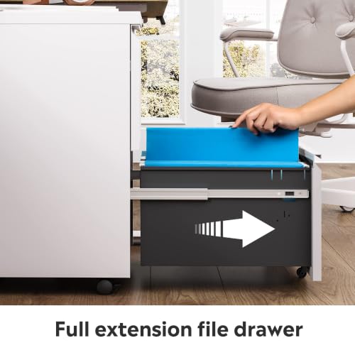 DEVAISE 2 Drawer File Cabinet with Lock for Home Office, Fully Assembled | Under Desk Metal Filing Cabinet with Wheels, Fits Letter/Legal/A4 Size, White - color: White, size: 17"D x 15"W x 27"H