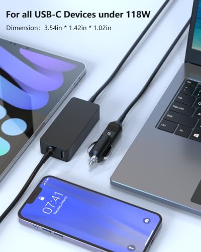 100W USB-C Laptop Car Charger | Compatible with Dell/HP/Lenovo/MacBook/Microsoft Surface/MSI/Acer/Samsung/Asus/LG gram/Razer/Google Pixel，20V 5A Output
