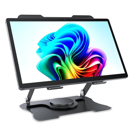 Amzboy 360 Rotatable Tablet Stand for Desk, Heavy Duty Steel Adjustable Height Tablet Riser Black