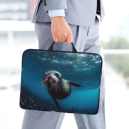 14 inch Laptop Sleeve with Handle Shockproof Laptop Bag Waterproof Computer Cover Bag Underwater Sea Lion Briefcase