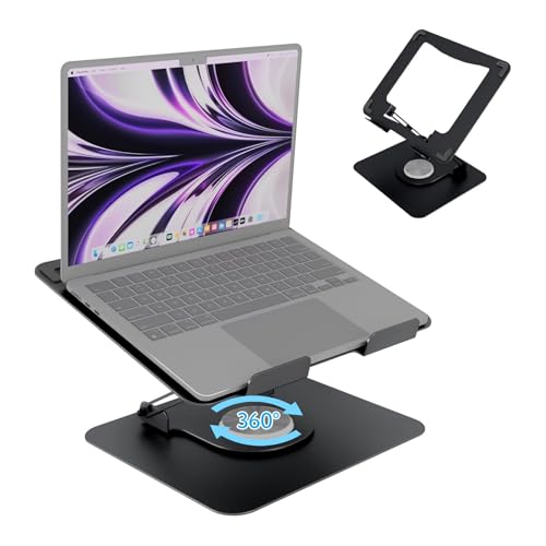 Adjustable Laptop Stand for Desk,Portable Laptop Holder with 360° Rotating Base,Ergonimic Foldable Laptop Riser, Compatible with MacBook Air/Pro,HP,Dell,Lenovo and All Laptops(10-17 inch),Black - color: Black