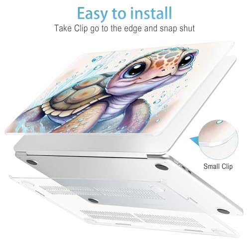 Mektron for 2026/2025/2024/2023 MacBook Air 15 INCH M5 A3448 /M4 A3241 /M3 A3114 /M2 A2941 Case, Printed Plastic Hard Shell Cover with 15.3" Liquid Retina Display Touch ID, Cute Turtle - color: Cute Turtle