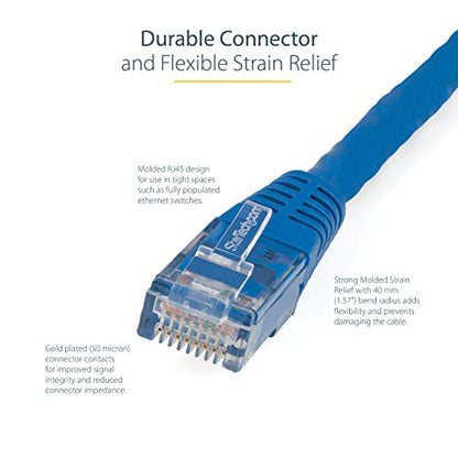 StarTech 4ft CAT6 Ethernet Cable - Blue CAT 6 Gigabit Ethernet Wire -250Mhz 100W PoE RJ45 UTP Molded Network Patch Cord with Strain Relief (C6PATCH4BL) | 250MHz bandwidth, Gold-plated RJ45, Patch Cable, Ethernet Cord, UTP Molded Network, Strain Relief, 10