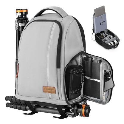 TARION Camera Backpack for Photographers Compact 15L, TB04 Grey | 15 Inch Laptop Compartment, Side Access Quick Draw, Anti-theft Hidden Pocket, Tripod Holder, Rain Cover, Travel-Friendly - color: Grey