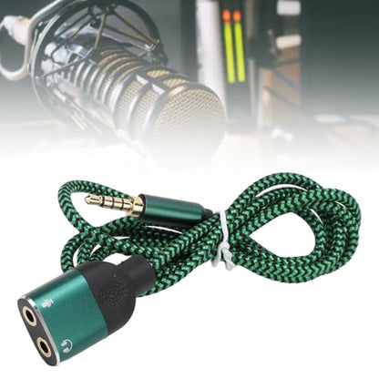Headphone Mic Splitter Cable, 3.5mm Headset Splitter Cable with Gold Plated Connectors and Integrated Chip, Portable Audio Mic Adapter for Music Calls Gaming Laptop Phone