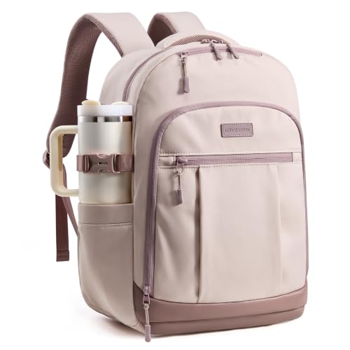 LOVEVOOK Laptop Backpack for Women, Waterproof Work Travel Backpack with Large Cup Pockets for Teacher Nurse, 15.6 inch Computer Bag College Bookbag Daypack, Gifts for Women, Pink - color: Pink, size: 15.6 Inch