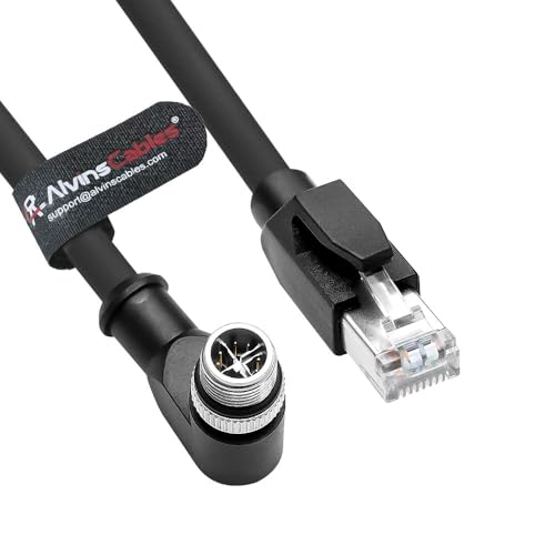 Alvin's Cables M12 X-Code 8 Pin Male to RJ45 Ethernet Cable for Cognex Keyence Camera, High-Flex Cat6a Cable for Industrial Automation, Fieldbus Module, Robotics, Right Angle 16.4ft/5m