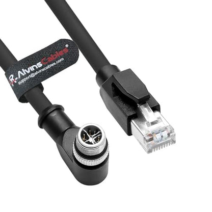 Alvin's Cables M12 X-Code 8 Pin Male to RJ45 Ethernet Cable for Cognex Keyence Camera, High-Flex Cat6a Cable for Industrial Automation, Fieldbus Module, Robotics, Right Angle 16.4ft/5m