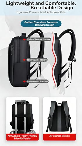 LINGYUE Waterproof Business Laptop Backpack With USB Charging Port, Durable Travel For Men & Women, Anti-Scratch Computer Bag Fits 15.6 Inch Notebook For Work, School(Dark Gray,Air Cushion)