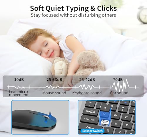 Full Size Slim Computer Keyboard and Mouse Wireless with 2.4Ghz Dongle | Silent Flat Keyboard and Optical Mouse, Sleek Design, Quiet Click, Invisible Light Design, for Laptop PC Desktop Windows Mac - color: KM480-Gray&Black