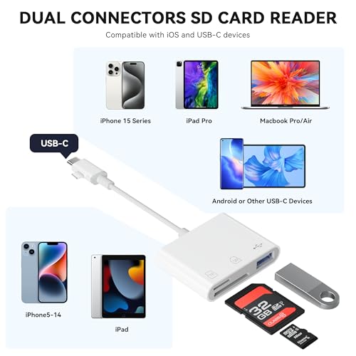 SD Card Reader for iPhone iPad, Micro SD Card Reader Memory Card Reader with USB Adapter Plug and Play Trail Game Camera Card Viewer Supports SD and TF Card No App Required - color: Paper white