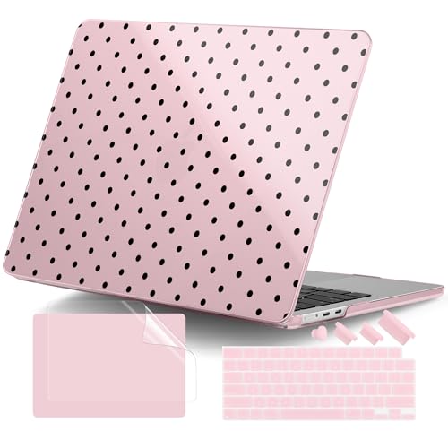 DONGKE for MacBook Air 13 Inch Case M5 2026 M4 2025 M3 M2 2024-2022 A3449 A3240 A3113 A2681, Plastic Hard Shell & Keyboard Cover & Screen Film for MacBook Air 13.6 Inch Case - Black Polka Dots - color: Black Polka Dots