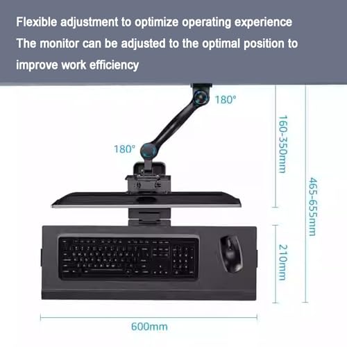 Monitor and Keyboard Wall Mount, Stand/sit Workstation, with Pneumatic Arm, Load 10kg, with 60cm Foldable Keyboard Tray, for 15-32 Inch Single Screen - color: Black