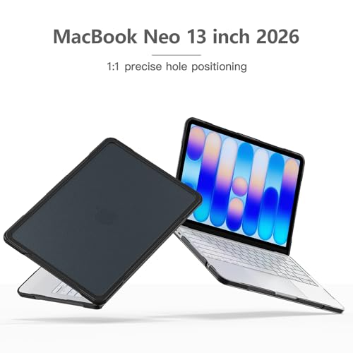 Batianda Ultimate Rugged Case for MacBook Neo 13 Inch 2026, Black | Fits Model A3404, Shock-Absorbing TPU Bumper, Carbon Fiber Side Texture, Matte Rugged Shockproof Hybrid Protective Shell - color: Black