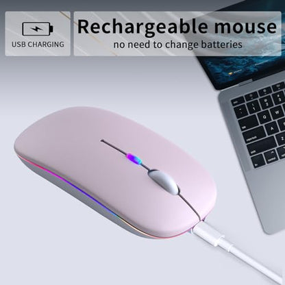 KANMABPC Wireless Bluetooth Mouse – Rechargeable, Silent, Dual Mode (Bluetooth 5.2 & USB) with LED Lights – Portable for Laptop, Desktop, & Tablet(Pink) - color: Pink