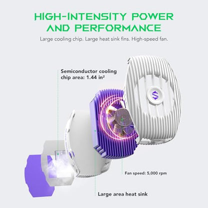 Black Shark Phone Cooler for Gaming FunCooler 5 NEO, Wired Mobile Phone Cooling Fan Lightweight Quiet with RGB Light, Cellphone Radiator for 2.67-3.45 inches iPhone/Android, Retaining Bolt (White)