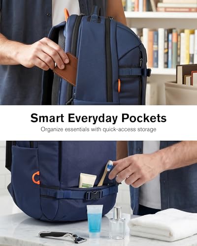 Tolaccea 30L Travel Laptop Backpack TSA Carry-On for Business Trips Commute | 100% RPET Recycled Fabric | EVA-cushioned Laptop Protection | TSA 180° Lay-flat Opening | Reinforced Stability Base Panel - color: Navy