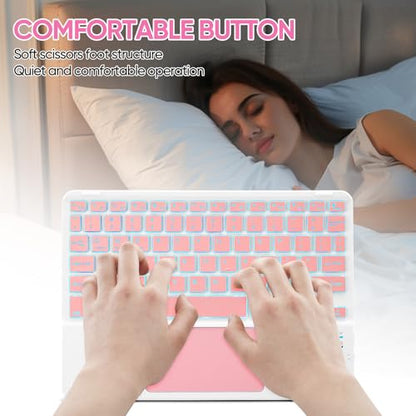 Ultra-Slim Bluetooth Keyboard with Built-in Touchpad and Mouse Portable Mini Wireless Keyboard Rechargeable 7-Color Backlit for Apple iPad iPhone Samsung Tablet iPhone Smartphone iOS Android Windows - color: pink