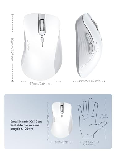 RAPIQUE Wireless Mouse - Dual Bluetooth & 2.4 GHz, White and Grey | Ergonomic Design, Quiet Clicks, Low Power - Multi-Device Compatibility for Laptop, Computer, iPad, MacBook, Chromebook - color: White and Grey