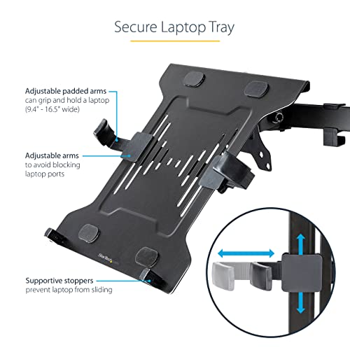 StarTech VESA Laptop Tray up to 9.9lb, Ventilated (Laptop-ARM-Tray) | Adjustable Monitor Arm Laptop Tray Secures Notebooks (4.5kg/9.9lb), 75x75 & 100x100 VESA Holes, For Desk Mounts/Stands