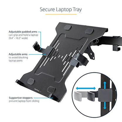 StarTech VESA Laptop Tray up to 9.9lb, Ventilated (Laptop-ARM-Tray) | Adjustable Monitor Arm Laptop Tray Secures Notebooks (4.5kg/9.9lb), 75x75 & 100x100 VESA Holes, For Desk Mounts/Stands