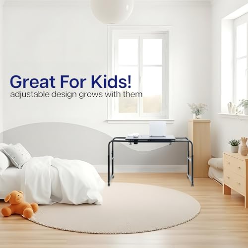 VIVO Mobile Over the Bed and Recliner Table, Tilting Laptop Tray with Height and Length Frame Adjustment, Ergonomic Overbed Kids and Adult Desk on Wheels, Black, DESK-V202B - color: Black