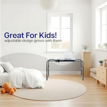 VIVO Mobile Over the Bed and Recliner Table, Tilting Laptop Tray with Height and Length Frame Adjustment, Ergonomic Overbed Kids and Adult Desk on Wheels, Black, DESK-V202B - color: Black
