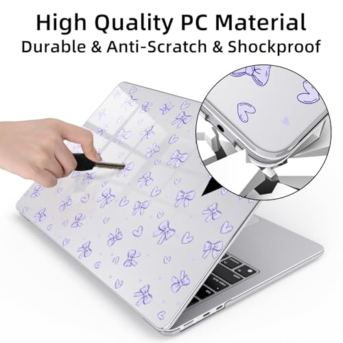 for MacBook Air 13.6 Inch Case M5/M4/M3/M2 2026-2022 Release A3449 A3240 A3113 A2681 Purple Bowknot Cute Girly Design Crystal Clear Girly Case Laptop Protective Hard Shell Cover - color: Purple Bowknot
