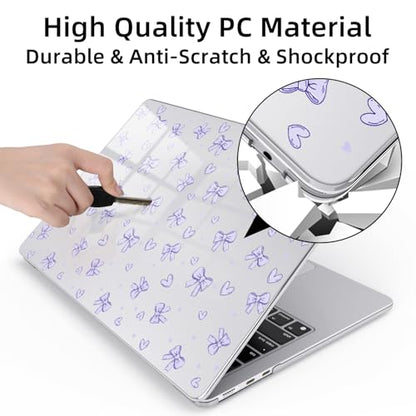 for MacBook Air 13.6 Inch Case M5/M4/M3/M2 2026-2022 Release A3449 A3240 A3113 A2681 Purple Bowknot Cute Girly Design Crystal Clear Girly Case Laptop Protective Hard Shell Cover - color: Purple Bowknot