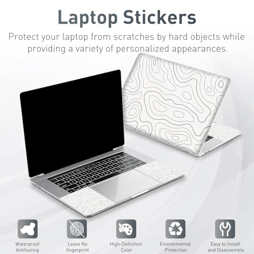 Universal Laptop Skin Sticker,Waterproof Reusable Vinyl Laptop Sticker Cover Art Protector Notebook PC,Cute Cartoon Notebook Stickers Decal,Fits 12 13 13.3 14 15 15.4 15.6 inch-White Line - color: Topographic White