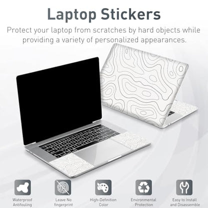 Universal Laptop Skin Sticker,Waterproof Reusable Vinyl Laptop Sticker Cover Art Protector Notebook PC,Cute Cartoon Notebook Stickers Decal,Fits 12 13 13.3 14 15 15.4 15.6 inch-White Line - color: Topographic White