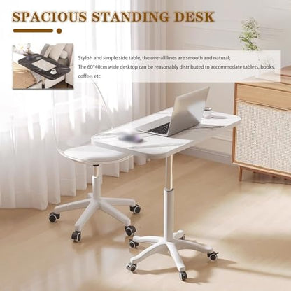 Height Adjustable Compact Laptop Desk, Pneumatic Sit Stand Table, Mobile Standing Desk with 5 Wheels, Portable Spacious Sofa Side Table, Easy to Install(A) - color: A
