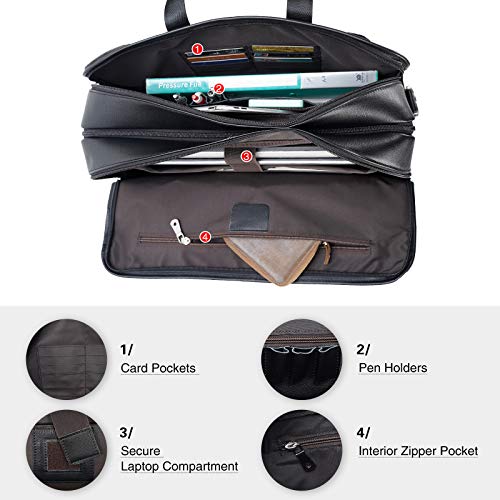 Polare Modern Messenger Bag with Retro Feel 17" Men’s Laptop Briefcase with Full Grain Leather and Premium YKK Zippers - color: Black(fit 15.6" Laptop)