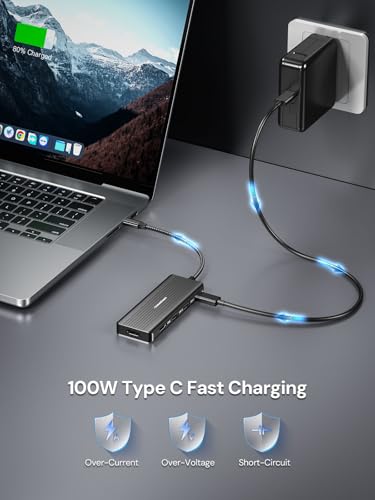 USBC to HDMI, DockteckExpand 5-in-1 USB C Hub with Dual HDMI 4K@30Hz, 2 USB 3.0 Ports, 100W PD Charging – Compatible with MacBook, Dell, Chromebook & More - color: Cool Black