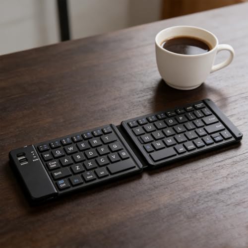 Yoidesu Foldable Bluetooth Keyboard, Ultra Slim Portable Wireless Keyboard, Quiet Rechargeable Dual Mode Portable Folding for Tablets Desktop Computers Laptops (Black)