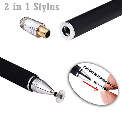 MEKO(2 Pcs) [2 in 1 Precision Series] Disc Stylus/Styli for All Touch Screen Devices Bundle with 4 Replaceable Disc Tips, 2 Replaceable Fiber Tips - (Black/Purple)