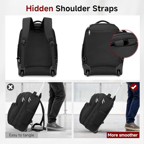 Vessgra Backpack for Men 45L Rolling Backpack, 17.3 Inch Travel Backpack, 4-Wheel Spinner Design Laptop Backpack for Men Work Business,Black (1Pc Black Backpack with 3 Packing Cubes)