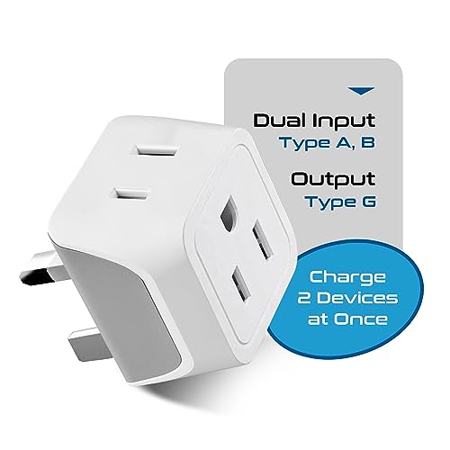 Ceptics UK Travel Plug Adapter, 2 in 1 Type G Adapter, US to UK Adapter, Ireland, Dubai Travel Adapter with Dual USA Inputs, CE, RoHS - HK Outlet Adapter, 3 Pack | Type G Adapter for Travel, US to UK Plug Adapter with 2 USA Outlet, UK Travel Adapter, CE &