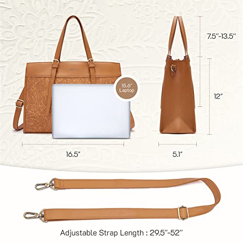 Missnine Laptop Tote Bag for Women 15.6 Inch Leather Work Bags Teacher Computer Purse Briefcase Handbag for Office, Travel - color: Embossed Brown