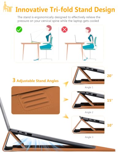 HYZUO 13.3-14 Inch Laptop Case Sleeve with Adjustable Stand, Brown | for MacBook Pro 14 M5/M4/M3/M2/M1 Pro/Max A3426 A3427 2026-2021, MacBook Air/Pro 13.3, 13.8-13.5 Surface Laptop - color: Brown, size: 13.3-14 Inch