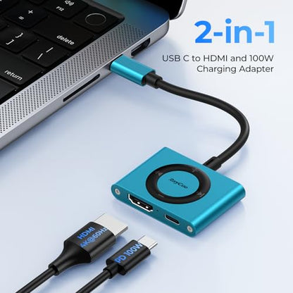 RayCue 2-in-1 USB C Hub, USB C to HDMI Adapter with HDMI 4K@60Hz & 100W PD Charging - Adapter for Laptop, MacBook, IPad (USB-C), iPhone 15/16, Tablets, Switch - color: Blue