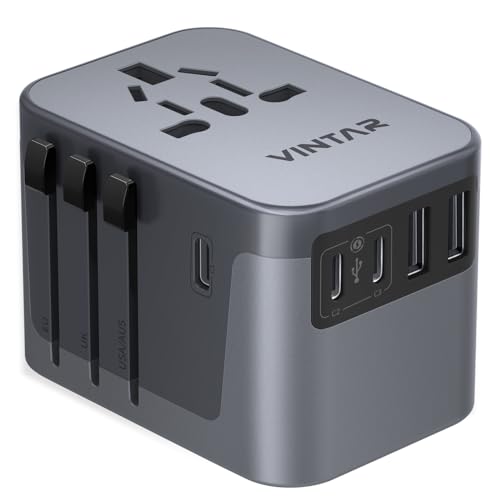 Universal Travel Adapter, VINTAR International Power Adapter with 6A 3 USB C and 2 USB Ports, All in One Travel Essentials Plug Adapter, Worldwide Outlet Converter for Europe UK USA AUS(Type C/G/A/I) - color: 30W Silver