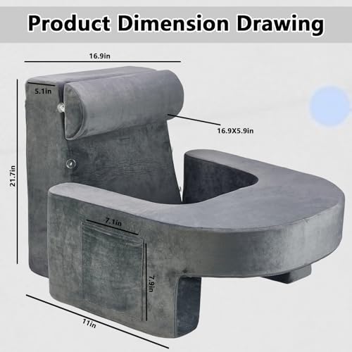 RSN Reading Pillow Set for Bed Sitting, 3 Piece Gaming Pillow-Ergonomic Back/Neck Support with Arms & Pockets, Bed Desk for Adults Laptop and Writing (Gray, OneSize)
