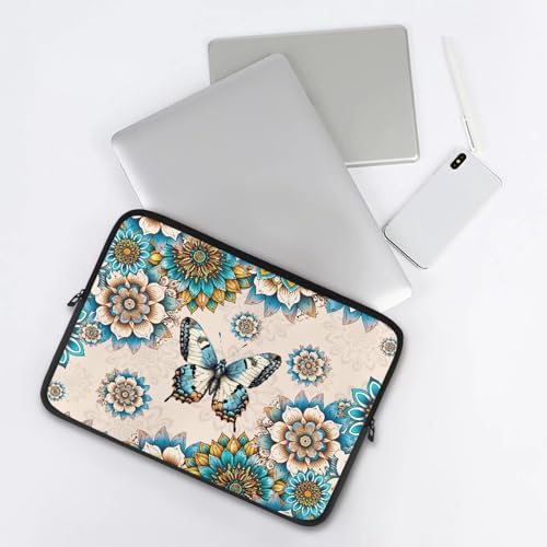 Bohemia Butterfly Flower Laptop Sleeve, Portable Computer Tablet Carrying Case Laptop Cover Briefcase Fits Up to 17 Inch Tablet/Notebook, Travel/Business/School Zipper Laptop Bag - color: Bohemia Butterfly Flower, size: 10 Inch
