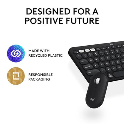 Logitech Pebble 2 Combo, Wireless Keyboard and Mouse, Quiet and Portable, Customizable, Logi Bolt, Bluetooth, Easy-Switch for Windows, macOS, iPadOS, Chrome - Black - color: Black
