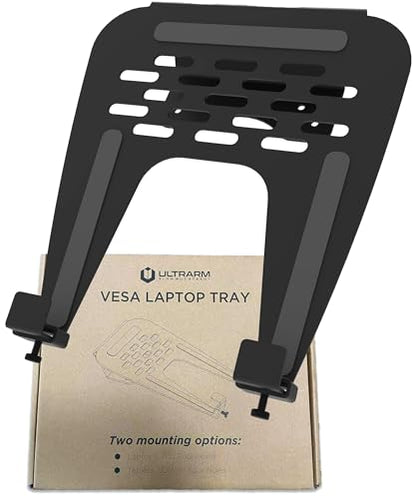 ULTRARM Steel Laptop Tray Holder for VESA Monitor Arm, Stand & Mount | 29 lb Capacity, Vented Cooling Platform, Smooth Access Design, VESA 75/100 Mounting Holes, Also Fits Tablets, Black, MAAC-L