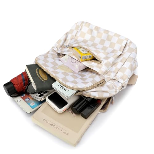 Tanweibago Mini Nylon Women Backpacks,11L Small Ladies backpacks Casual Lightweight Women Shopping Travel Daypack (Checkered Beige) - color: Checkered Beige