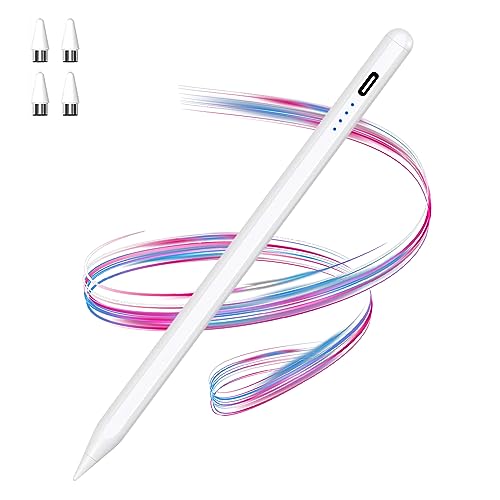 Active Stylus Pens for Touch Screens Rechargeable Tablet Pen POM Tip | Magnetic iPad Pencil Stylus Pen for iPad/Pro/Air/Mini/iPhone and Other Smartphone Device-White