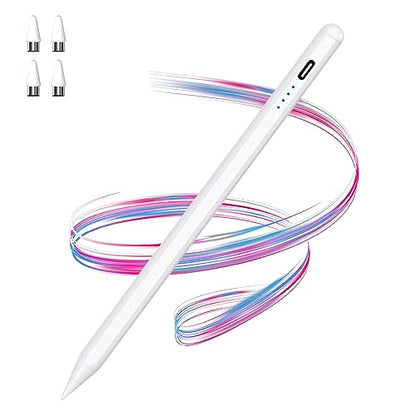 Active Stylus Pens for Touch Screens Rechargeable Tablet Pen POM Tip | Magnetic iPad Pencil Stylus Pen for iPad/Pro/Air/Mini/iPhone and Other Smartphone Device-White