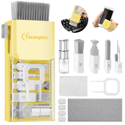 All-in-1 Keyboard Cleaner Laptop Cleaning Kit,Computer Screen-Safe Tools | MacBook iPad iPhone,Electronics Brush Tool for PC Camera Lens Earbuds,Deep Cleaning Spray Cloth, High-Density Soft Brush - color: BrightYellow